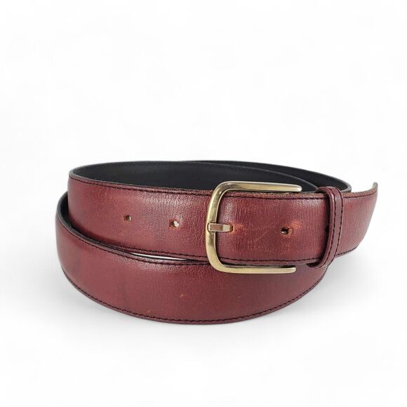 Accessories - Genuine Leather Maroon Belt With Gold Rectangle Buckle Size 36 Made In USA